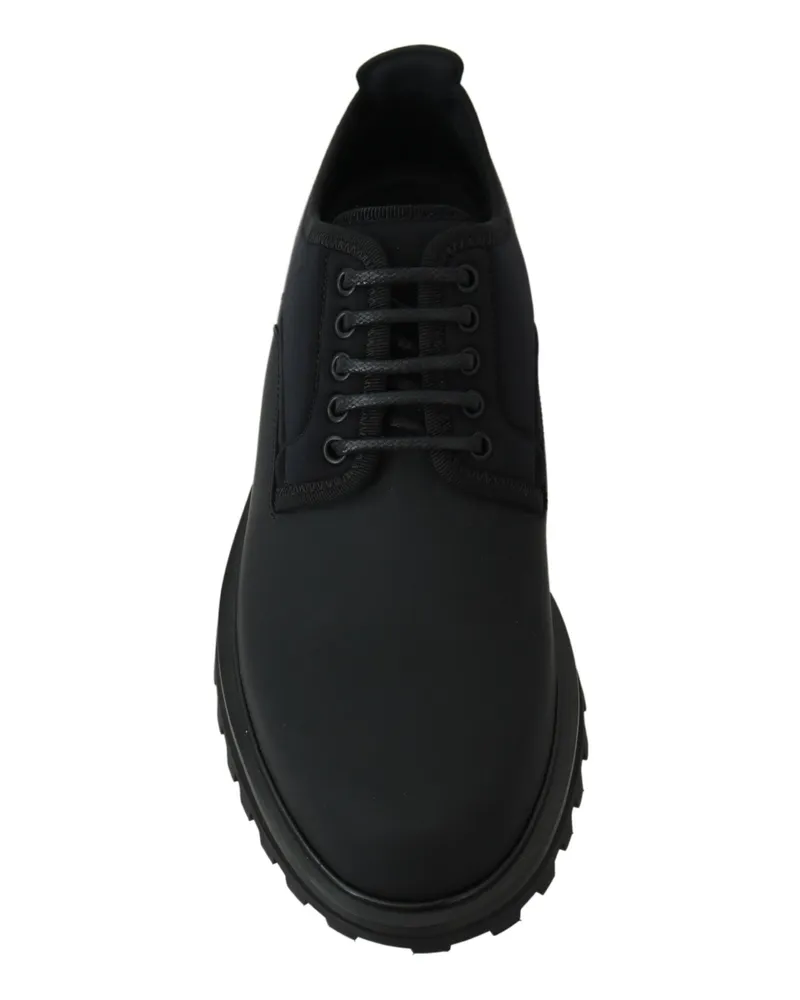 Dolce & Gabbana Men's Black Rubberized Calfskin Chunky Derby Vulcano Shoes Leather Nylon Elastane Black