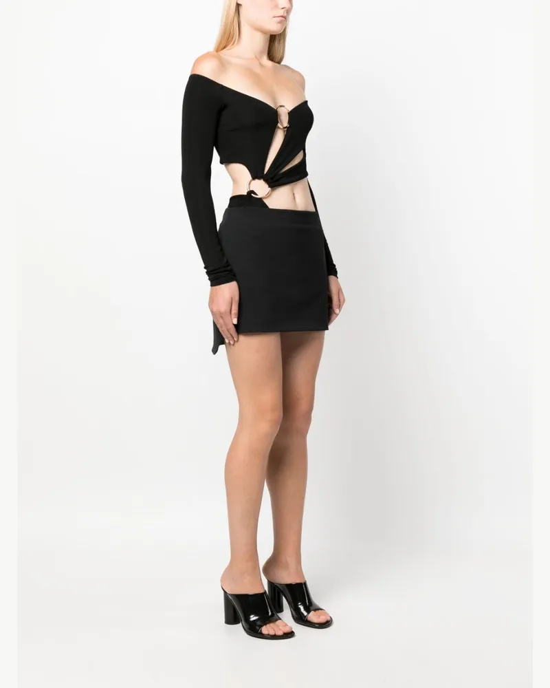 Louisa Ballou Ring-Detail Cut-Out Bodysuit — Black Black