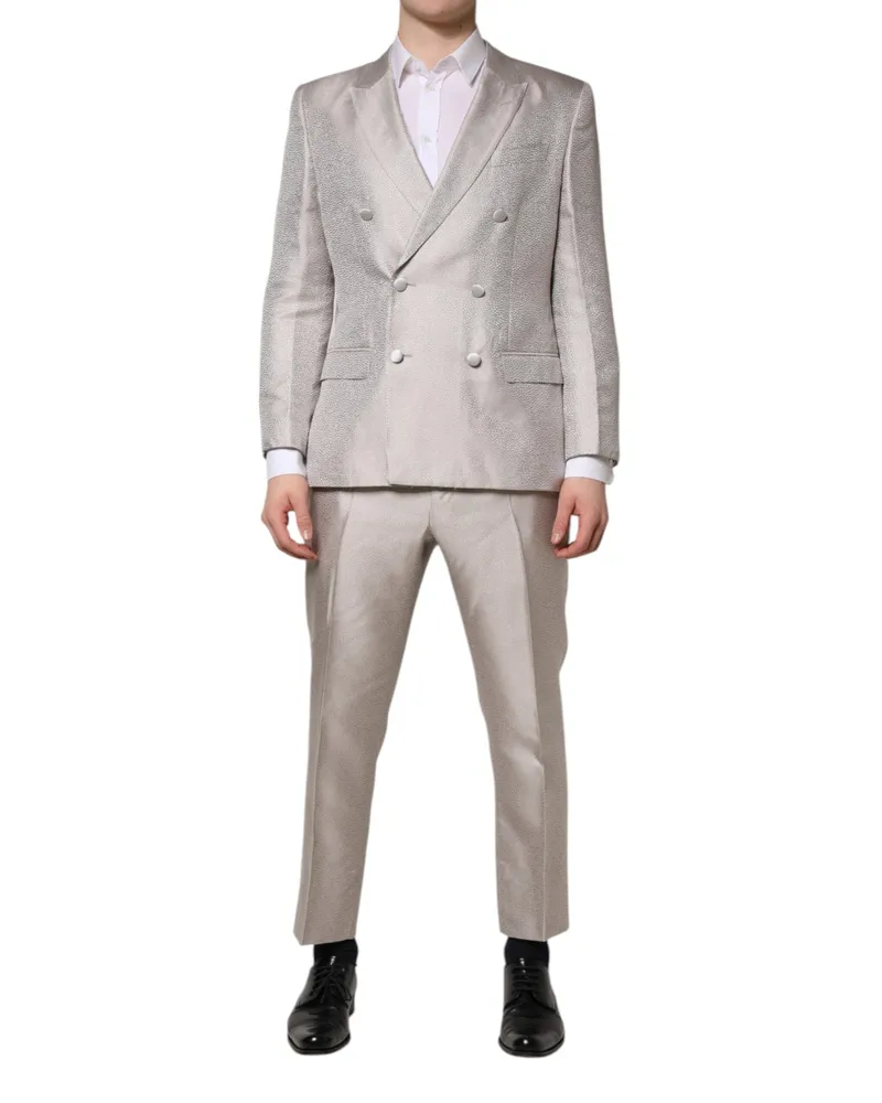Dolce & Gabbana Men's Light Gray Jacquard Silk Dotted 2 Piece Suit Gray
