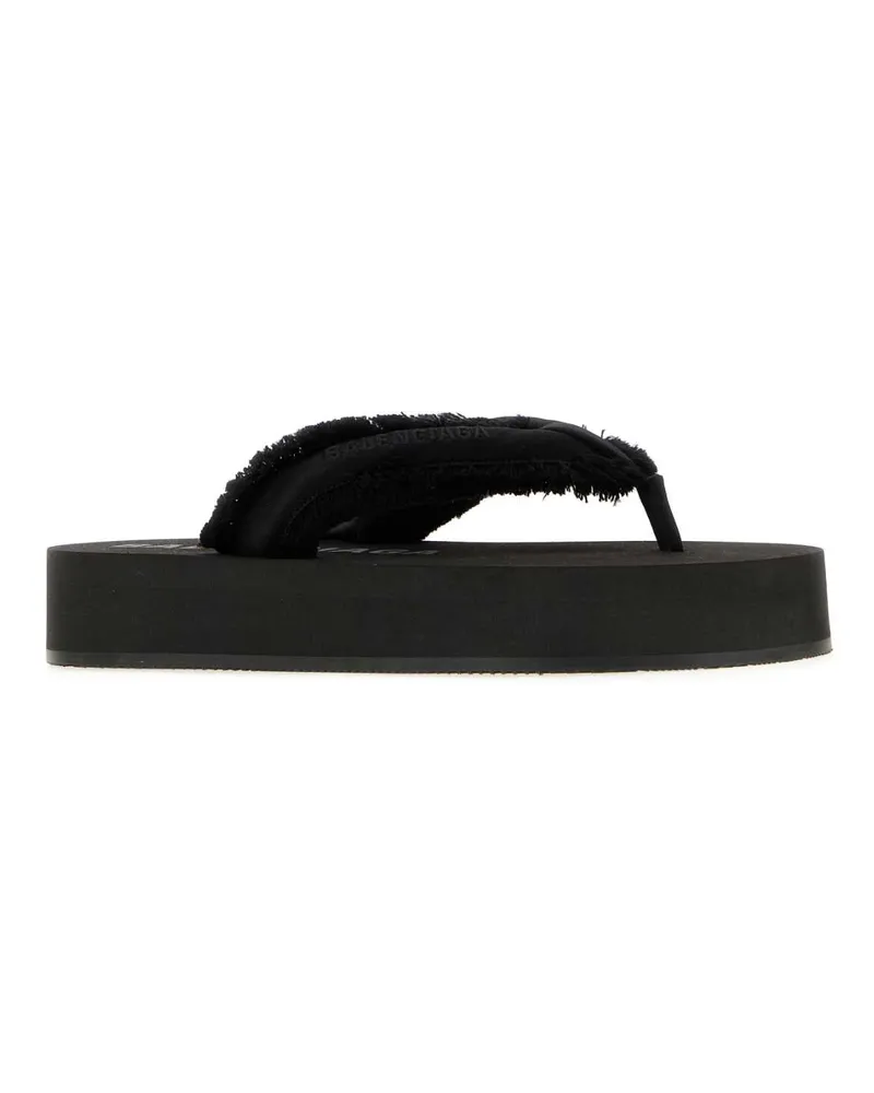 Balenciaga Women's Black Satin Jet Leg Thong Slippers Flat Shoes Black