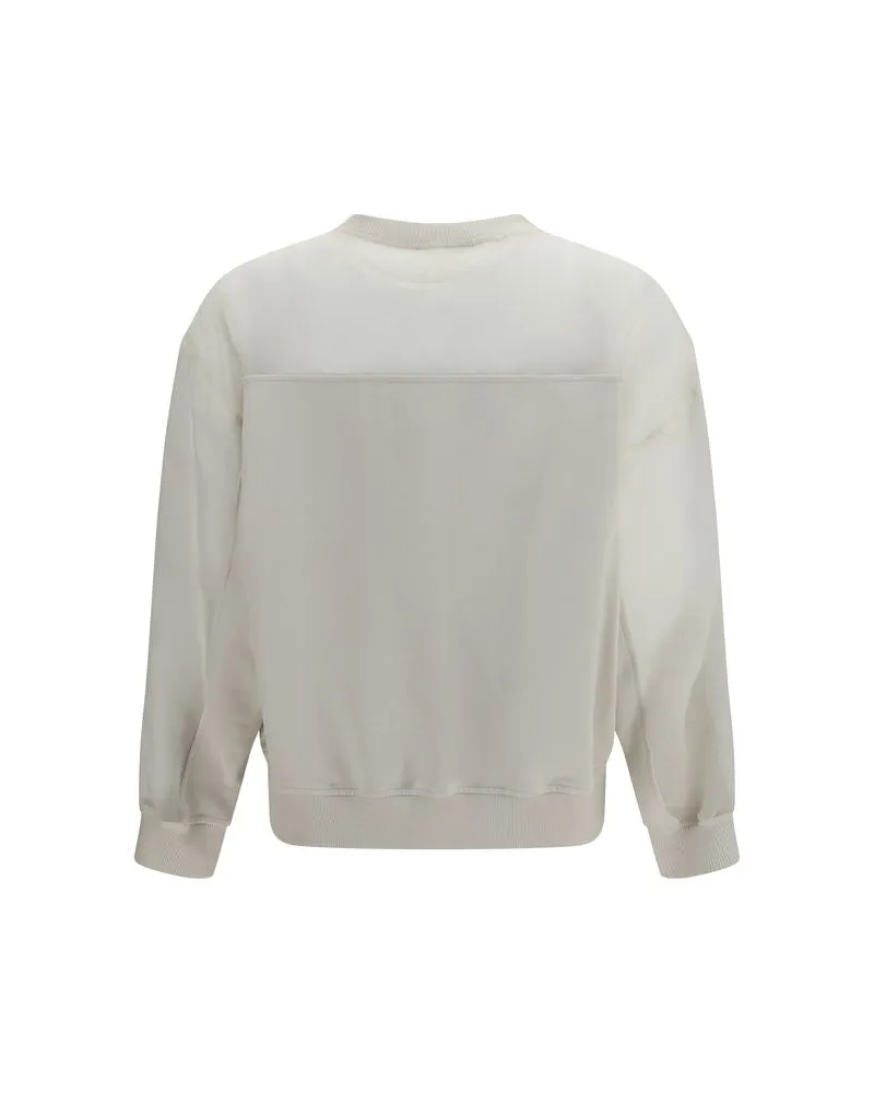 Brunello Cucinelli Cotton with Organza Sleeves Sweatshirt — White White