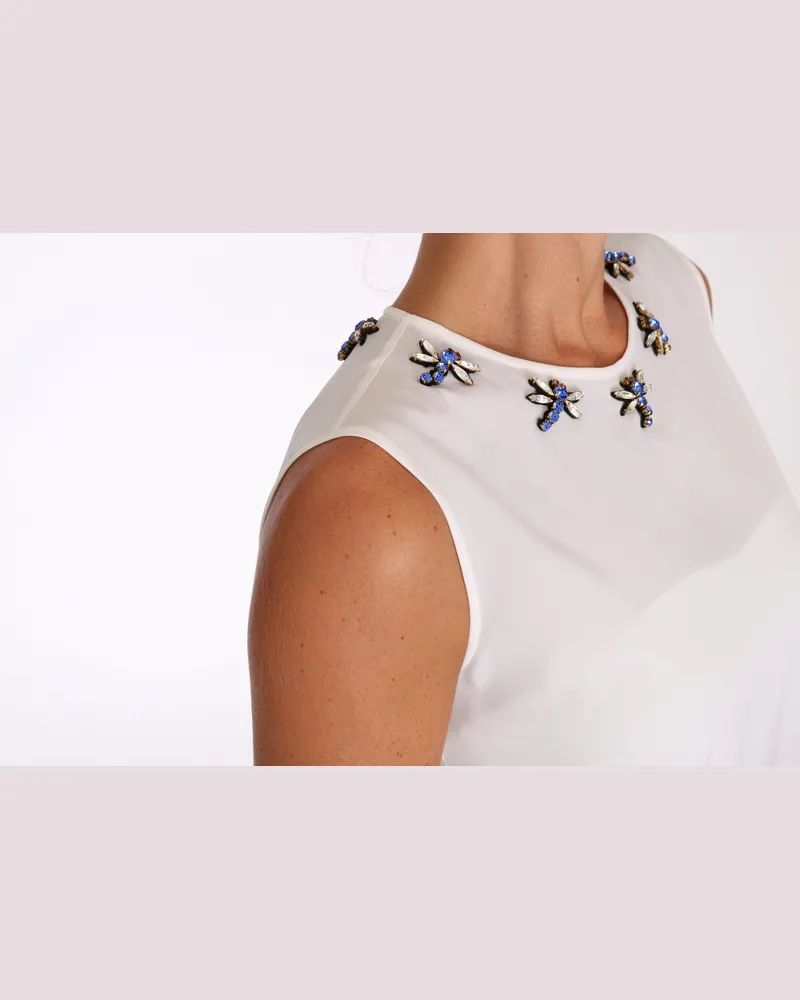 Dolce & Gabbana Women White Silk Crystal Embellished Fly T-Shirt White