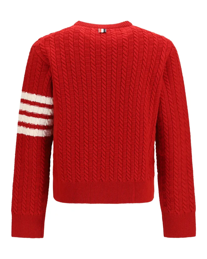Thom Browne Bar Cable-Knit Merino Wool Sweater — Red Red