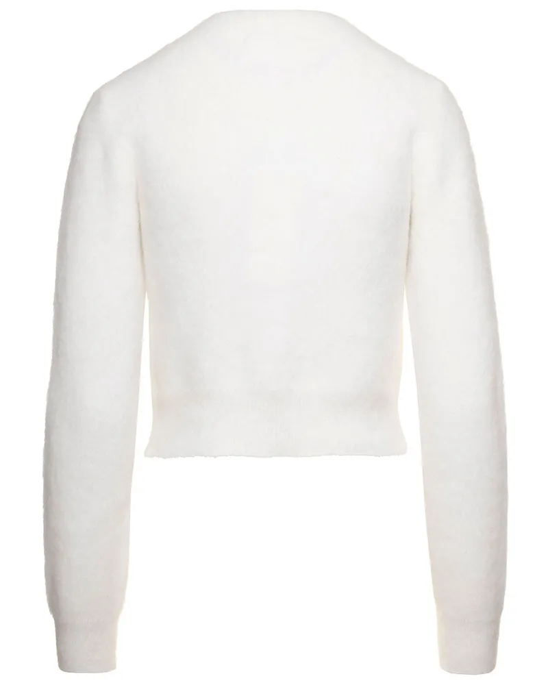 Maison Margiela Women's White Cropped Cardigan Angora Tops Top White