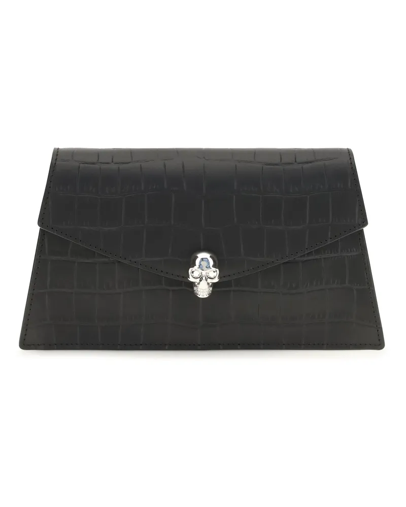 Alexander McQueen Women's Mini Skull Clutch Black-Silver Calf Leather Shoulder Bags Black/silver Black