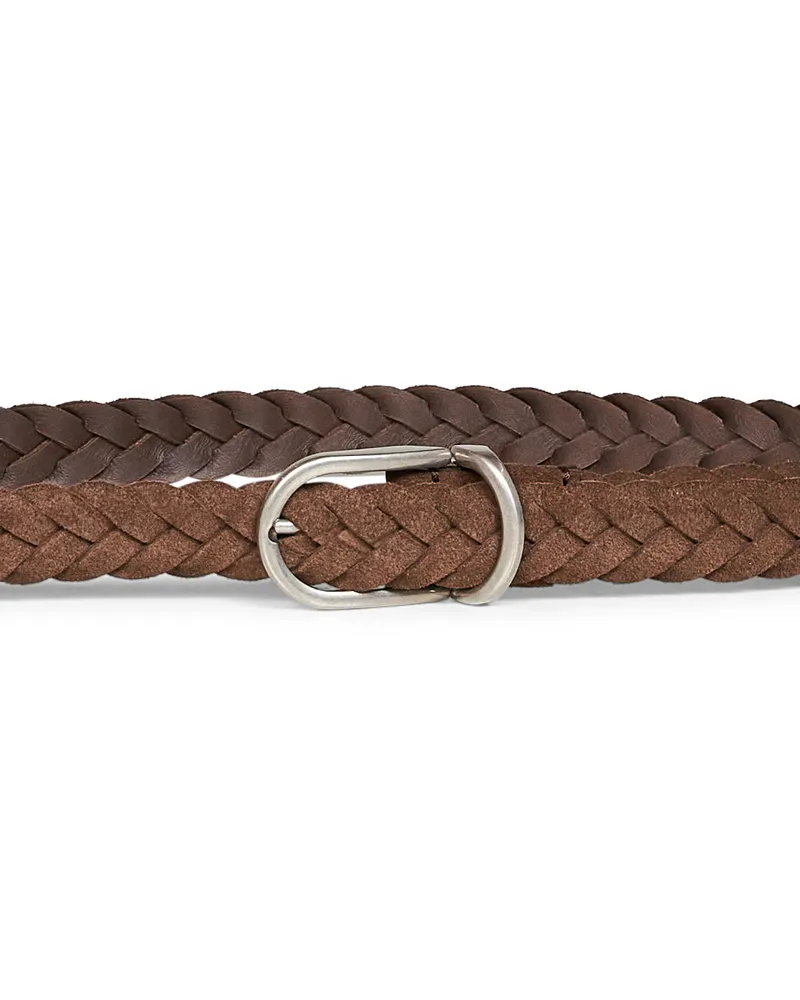 Brunello Cucinelli Men's Woven Suede Belt Brown Calf Leather Brown