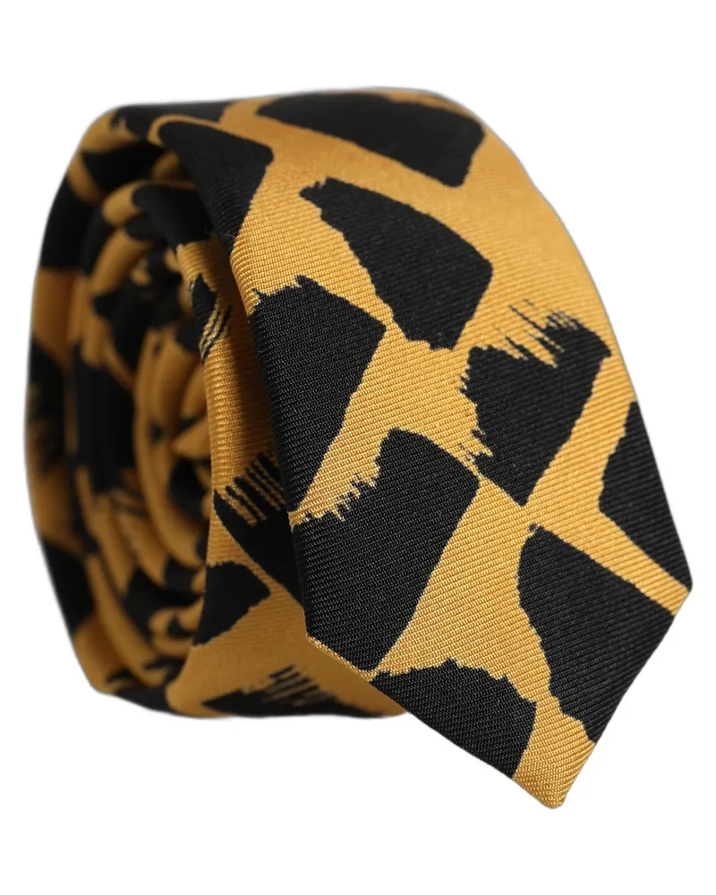 Dolce & Gabbana Men Black Yellow Patterned Adjustable Tied Necktie Tie Silk Black