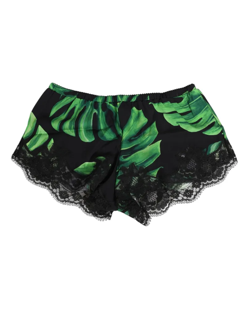 Dolce & Gabbana Women Black Green Tropical Print Lace Underwear And Silk Clothing Black