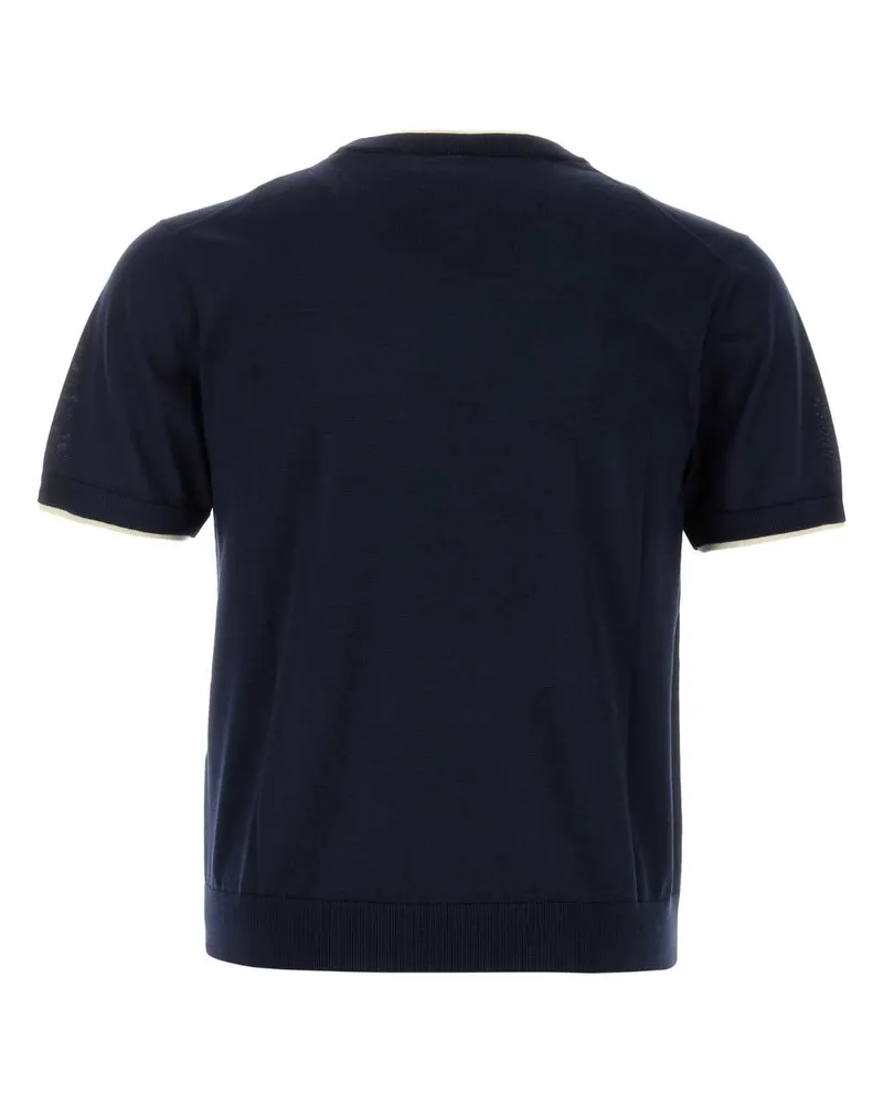 Versace Men's Navy Blue Stretch Wool Sweater 1u040navy Outer Fabric:elastane Maglieria Navy