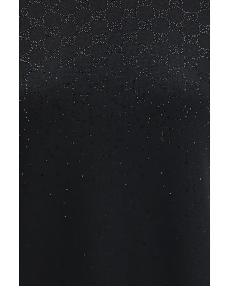 Gucci GG Crystal-Embellished Wool-Blend Dress — Black Black