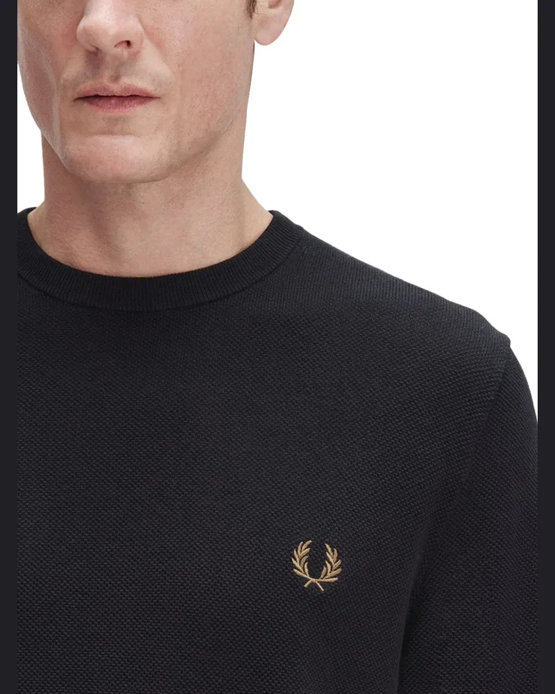 Fred Perry Cotton Piqué with Logo Sweater — Black Black