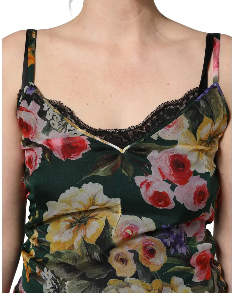 Dolce & Gabbana Women Multicolor Floral Print Sleeveless Mini Dress Silk Green