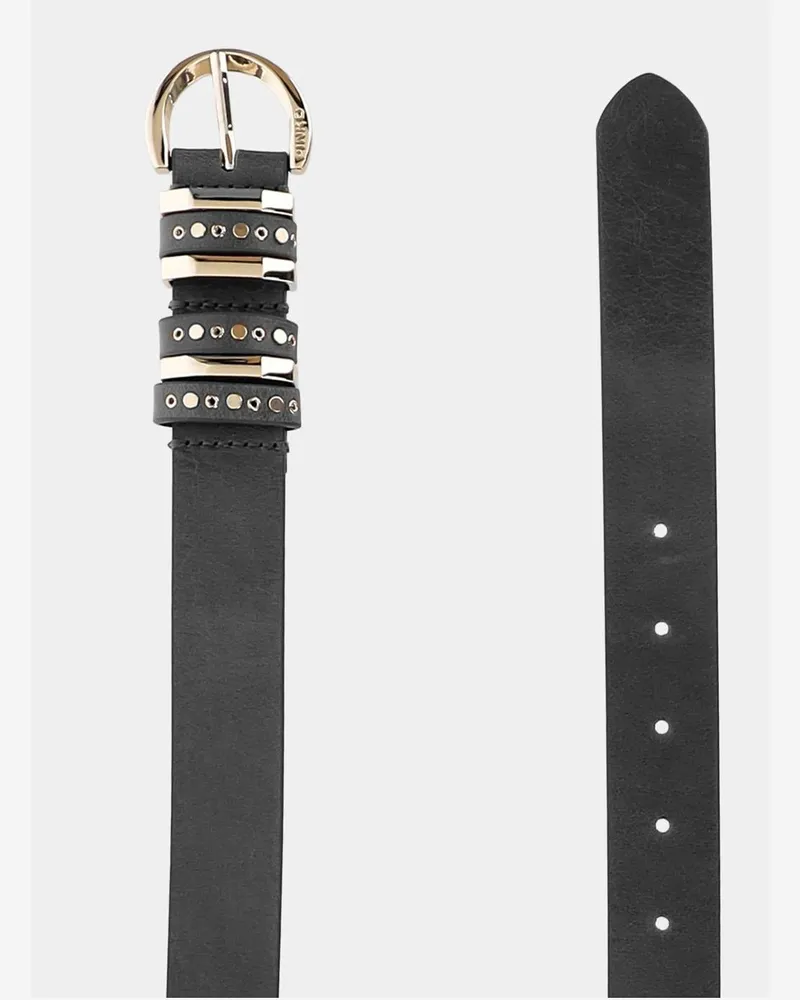 Pinko Women Leather Belt With Studs Black Black