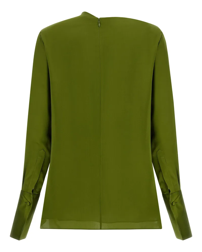 Tom Ford Draped Neck Silk Blouse — olive green Olive