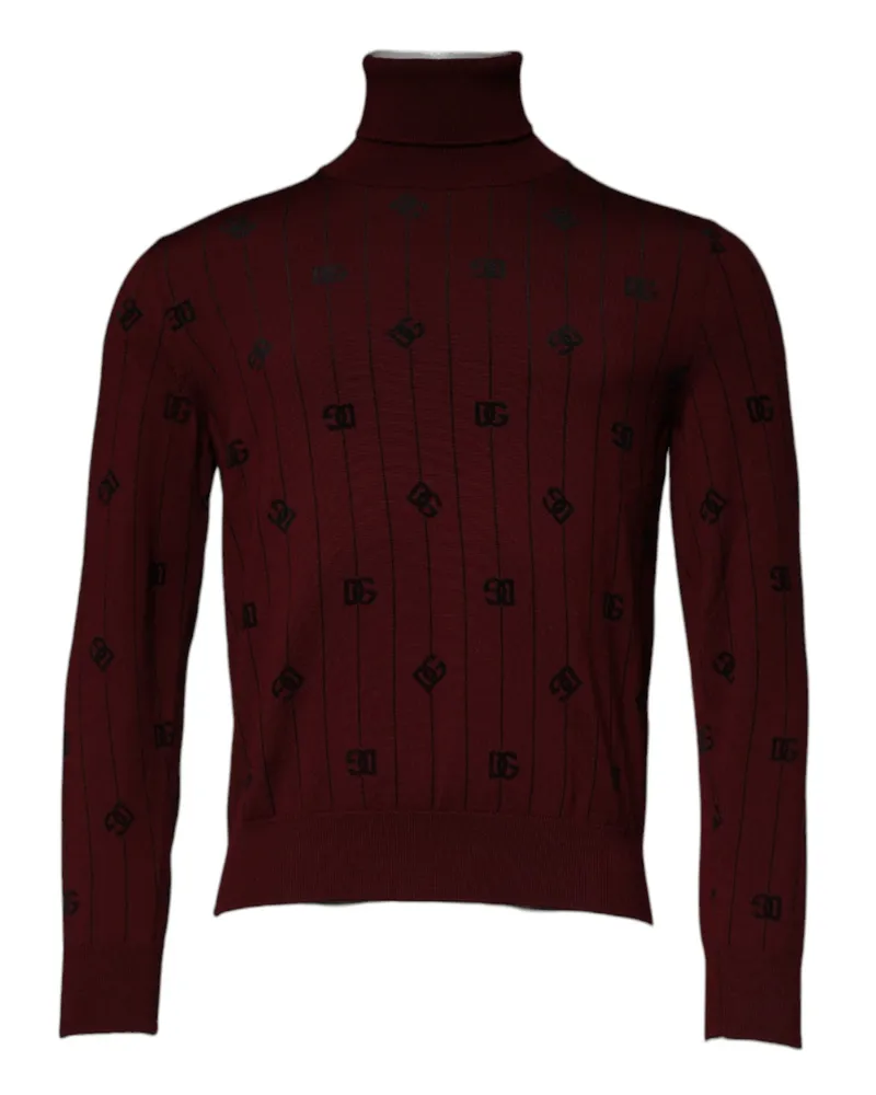 Dolce & Gabbana Men's Monogram Virgin Wool Turtleneck Maroon Maroon