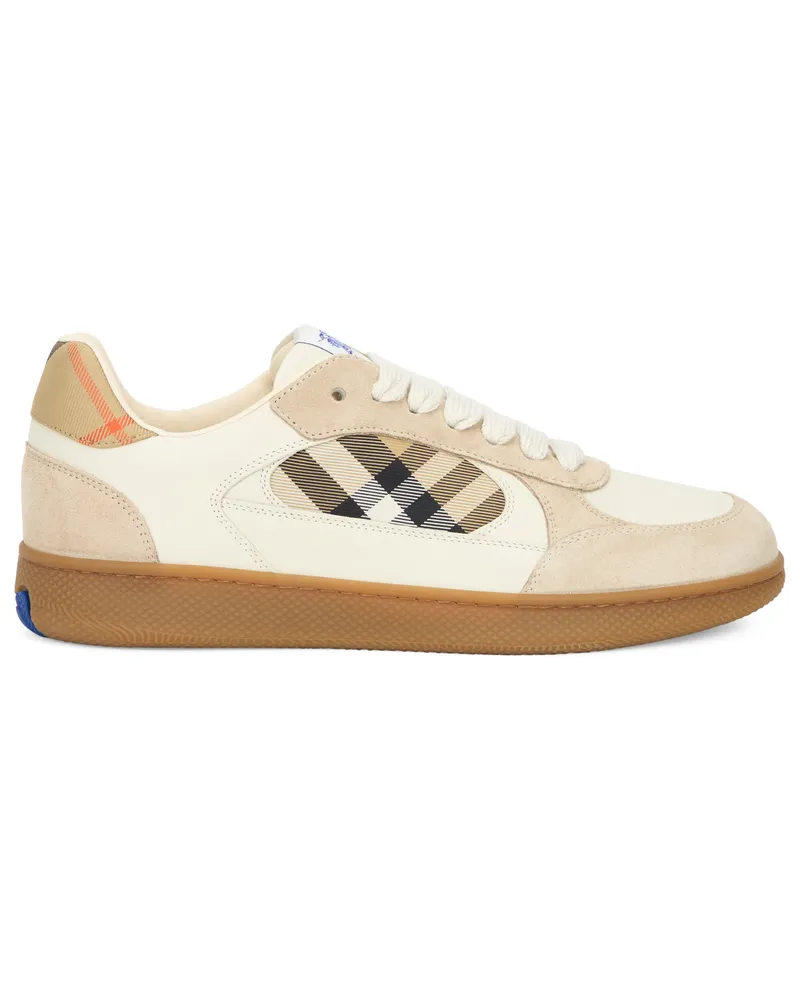 Burberry Men's Sneakers With Tartan Details Beige-Grey-Sand Dip Check Calfskin Trainers Beige/grey/sand Beige