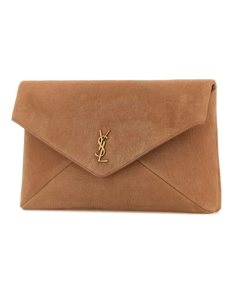 Saint Laurent Women's Antiqued Pink Suede Envelope Clutch Honeycaramel Beige