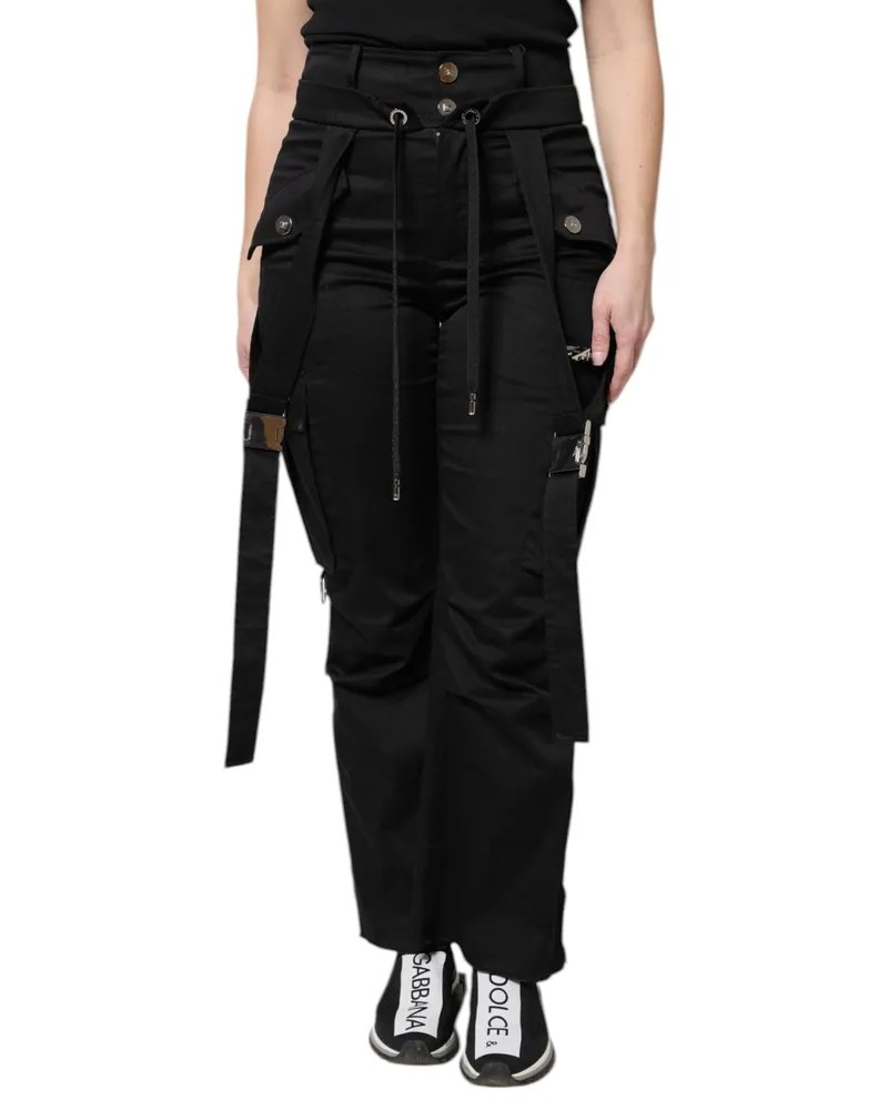 Dolce & Gabbana Women Black Cotton High Waist Cargo Pants Elastane Black