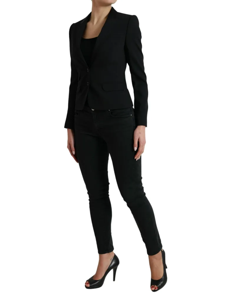 Dolce & Gabbana Women Black Wool Single Breasted Blazer Coat Jacket Virgin Elastane Clothing Black