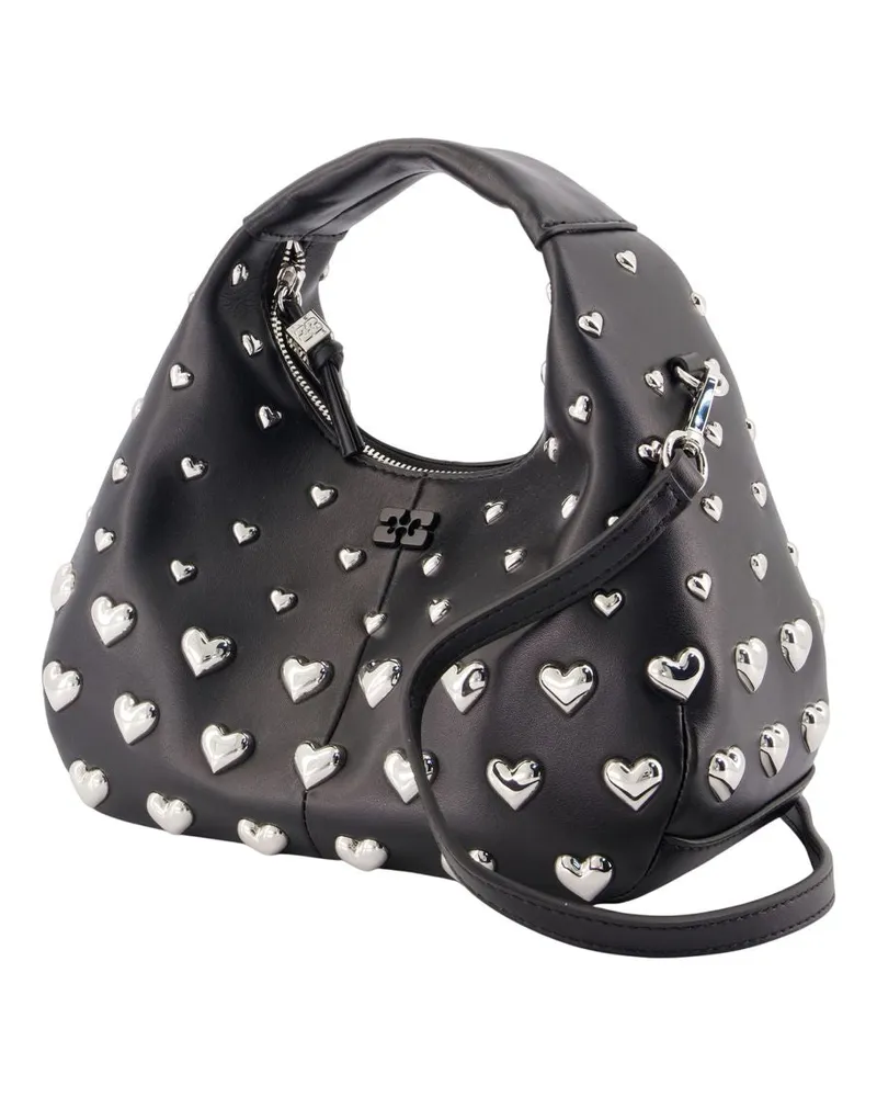 Ganni Heart-Studded Synthetic Hobo Bag — Black Black