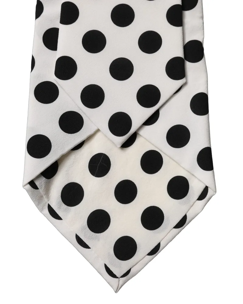 Dolce & Gabbana White Black Polka Dot Silk Adjustable Women Necktie Tie And White