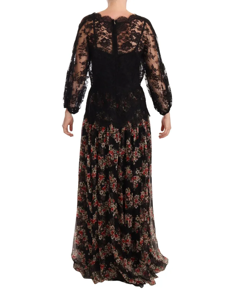 Dolce & Gabbana Women's Black Lace Floral Polka Maxi Capri Dress Silk Black