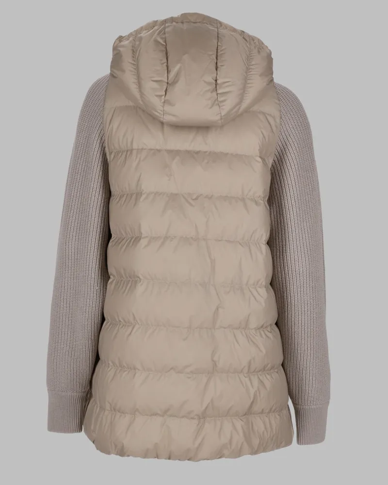 Brunello Cucinelli Puffer with Knit Sleeve Down Jacket — Gray Gray