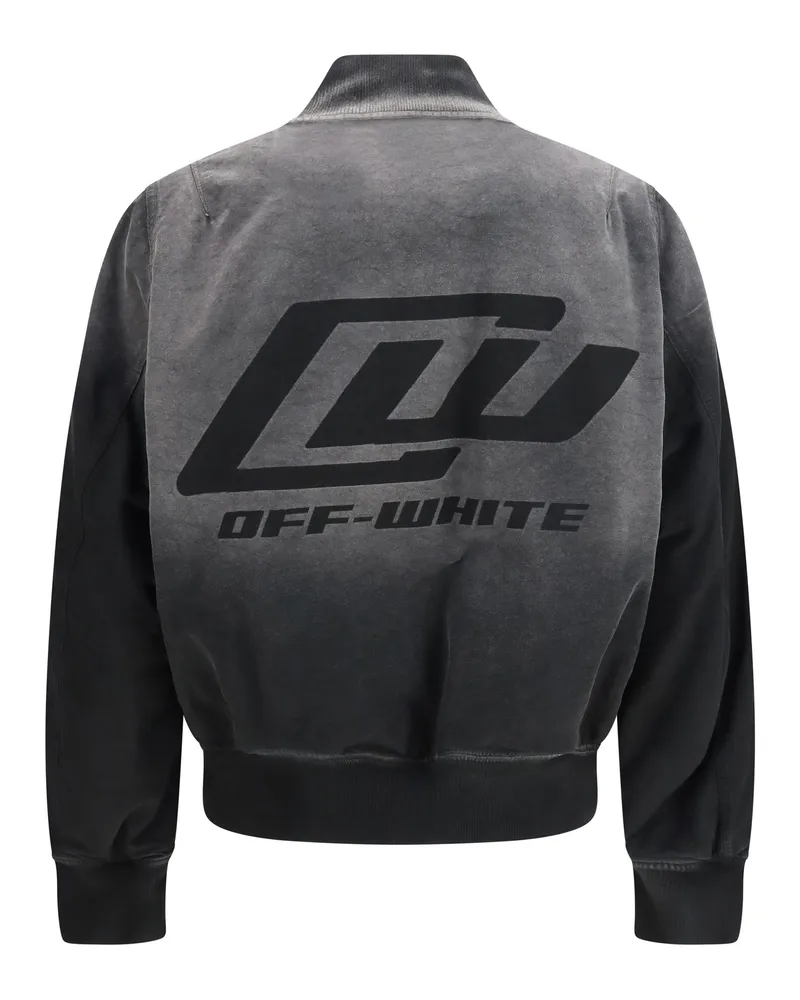 OFF-WHITE Men's Washed Denim Bomber Jacket Black Cotton Black