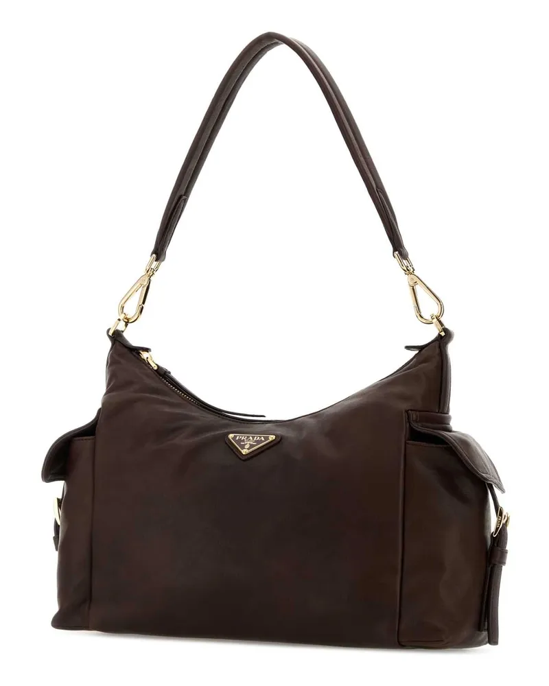 Prada Explore Lambskin Leather Shoulder Bag — Brown Brown