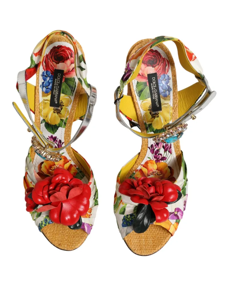 Dolce & Gabbana Men's Multicolor Floral Crystal Embellished Sandals Shoes Se+lamb+goat+straw+10lf Multicolor