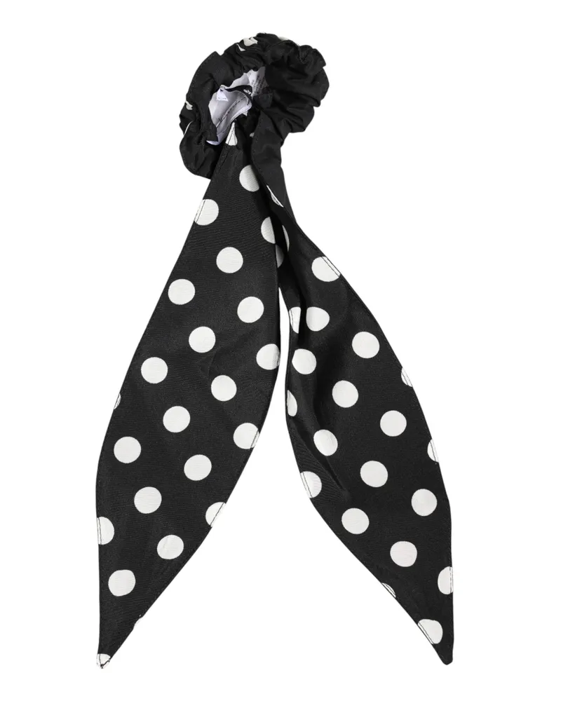 Dolce & Gabbana Women's Black Cotton Polka Dot Scarf Tie Accessory Hair Scrunchie Black-White Co+02+pa Black/white Black