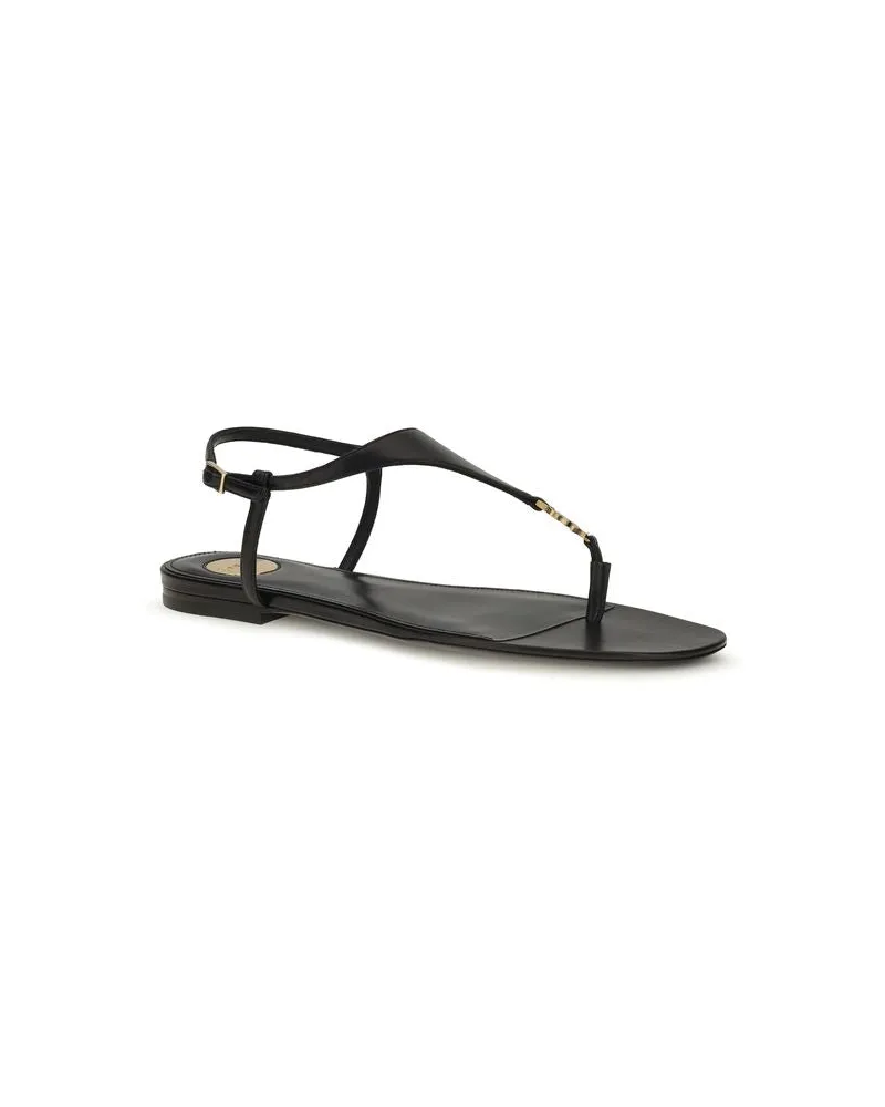 Saint Laurent Women's Black Calf Leather Bos Taurus Flat Sandals Black