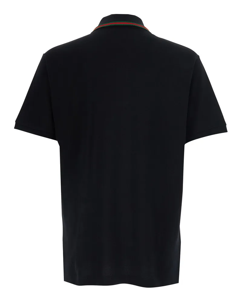 Gucci Men's Polo Shirt Web Collar Black Cotton T-Shirts And Polos Black