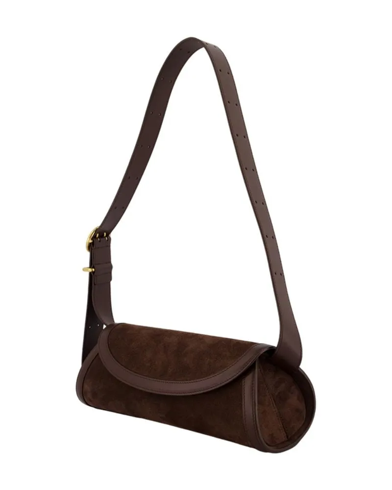 Jil Sander Women's Cannolo Small Shoulder Bag -  Leather Brown Calfskin Shoulder-Hobo-Bags Brown