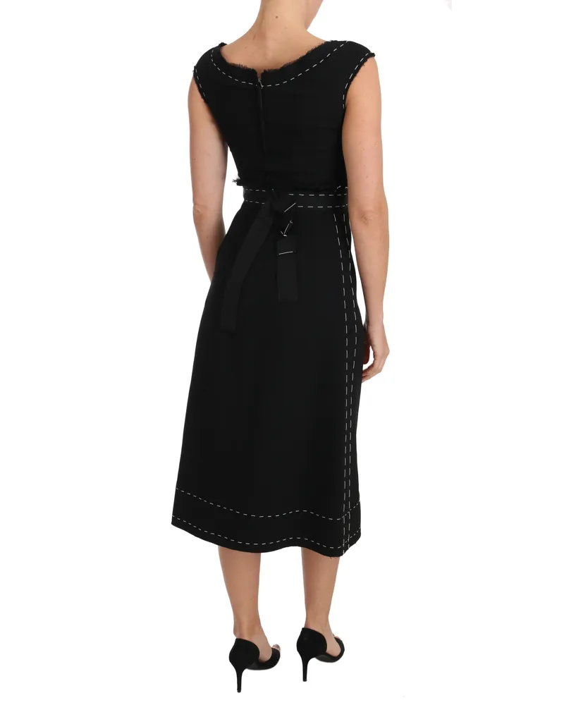 Dolce & Gabbana Women's Black Wool Stretch A-Line Sheath Dress Black