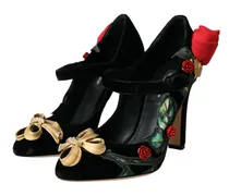 Women's Black Roses Crystal Brooch Mary Jane Shoes Se+vi