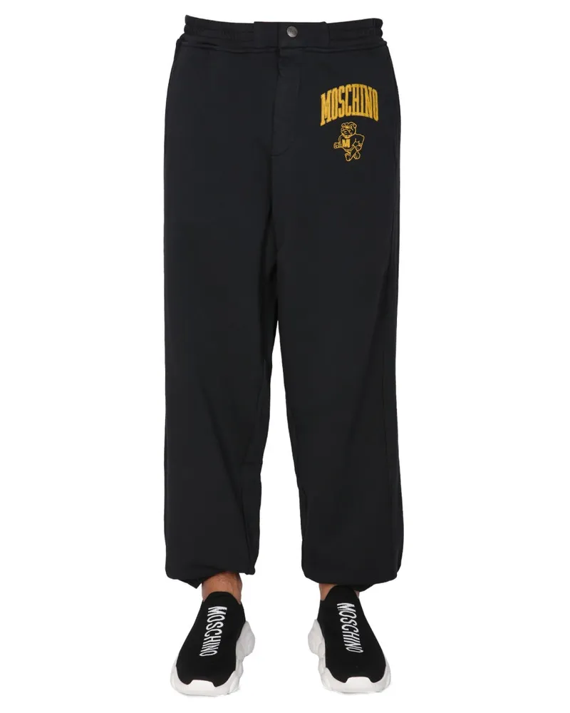 Moschino 100% Cotton Jogging Pants — Black Black