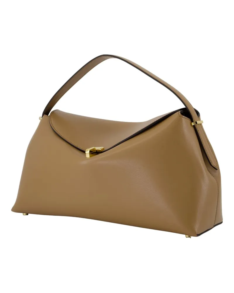 Totême Women's T-Lock Top Handle Purse -  Leather Beige Brown Cowhide Bags Handbags-Purses Brown
