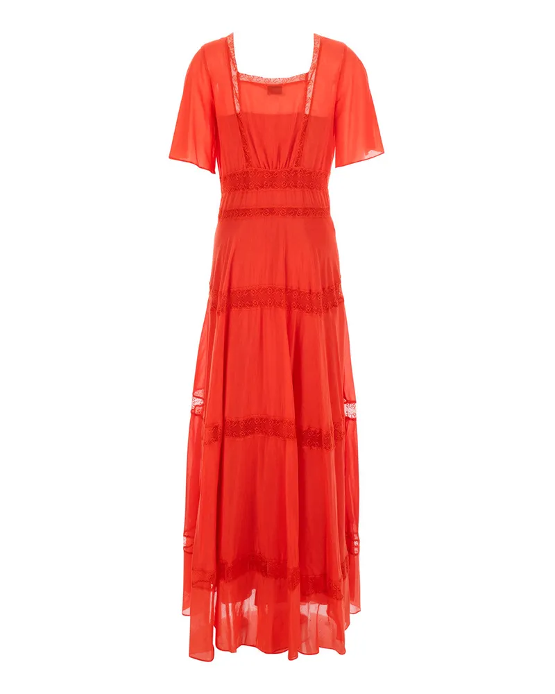 forte_forte Women's Long Lace Dress, Red Cotton Red