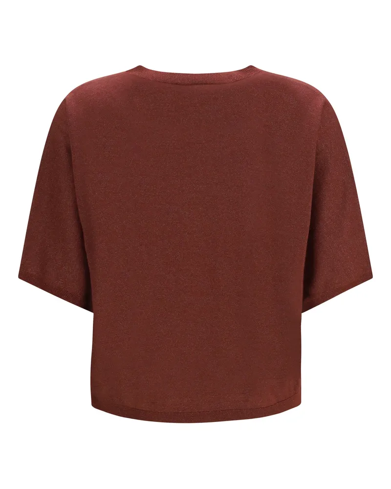 Brunello Cucinelli Women Short-Sleeve Cashmere And Silk Sweater Red Bean (capra Hircus Red