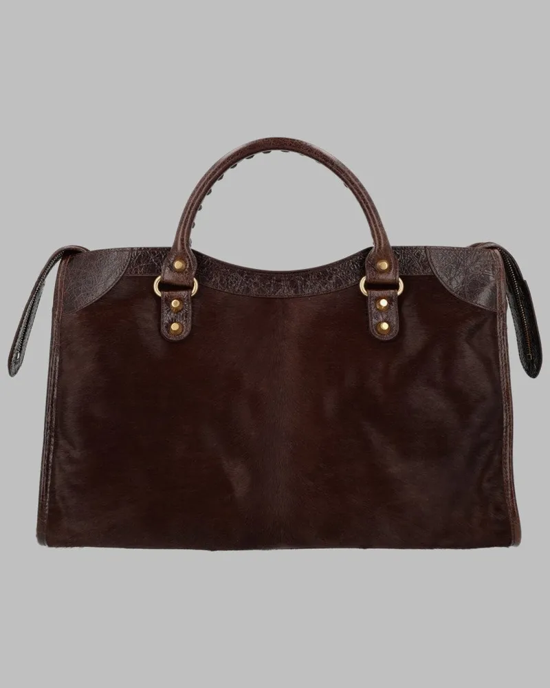 Balenciaga Le City Medium Leather Shoulder Bag — Brown Brown