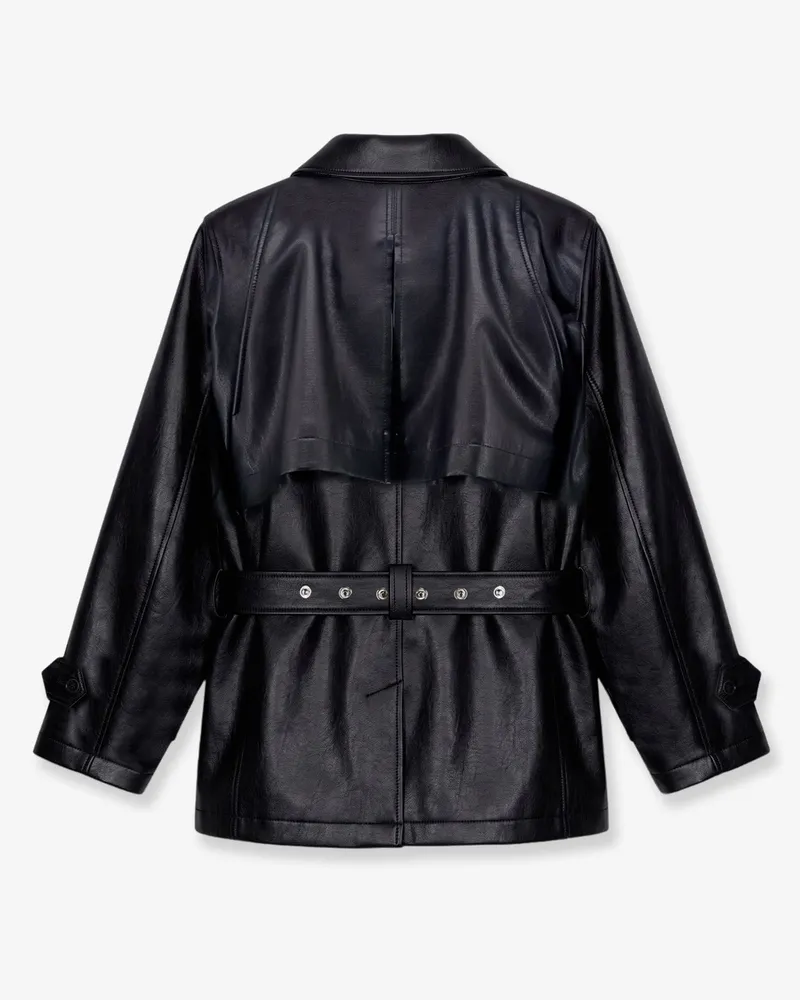 FRANKIE Shop Women's Trench Coat Kelia Faux Leather Black Polyurethane Jacket Black