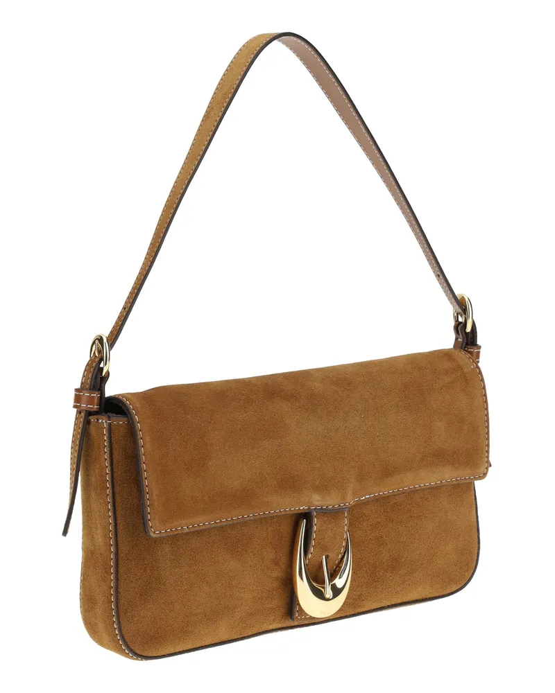 STAUD Women's Harlow Shoulder Bag Tan Calf Leather Bos Taurus Brown