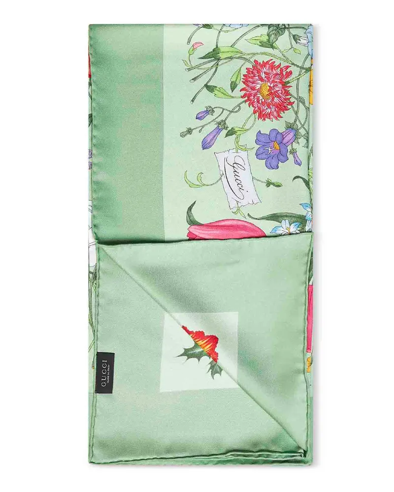 Gucci Women's Silk Twill Scarf Flora Print Green Scarfs Green