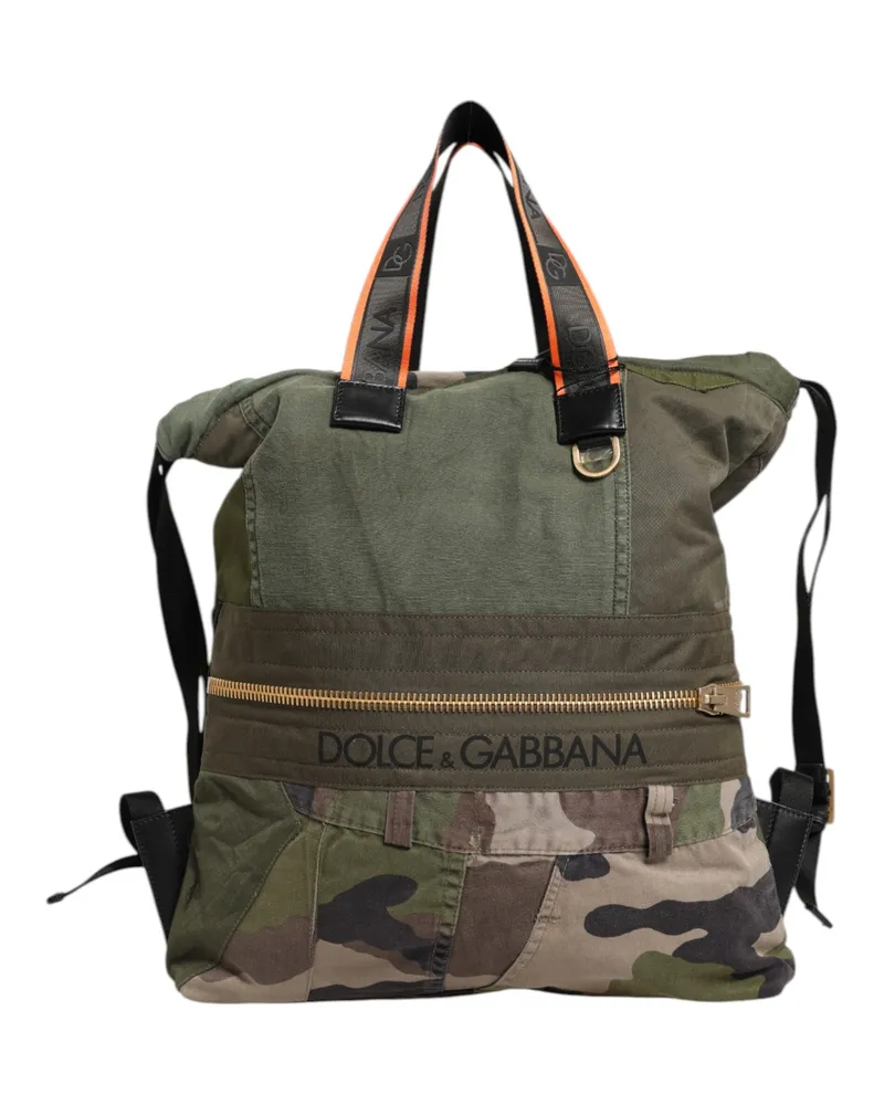 Dolce & Gabbana Men's Patchwork Rucksack Backpack Green Cotton Nylon Calfskin Green