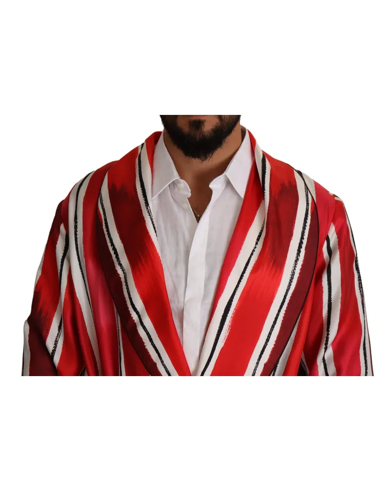 Dolce & Gabbana Red White Striped Silk Mens Night Gown Robe Clothing Red