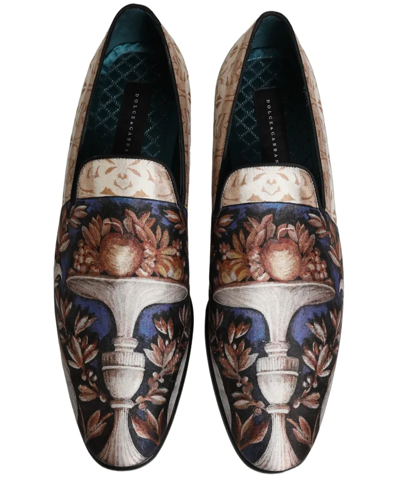 Dolce & Gabbana Men's Multicolor Fruit Print Velvet Loafers Shoes Leather Multicolor