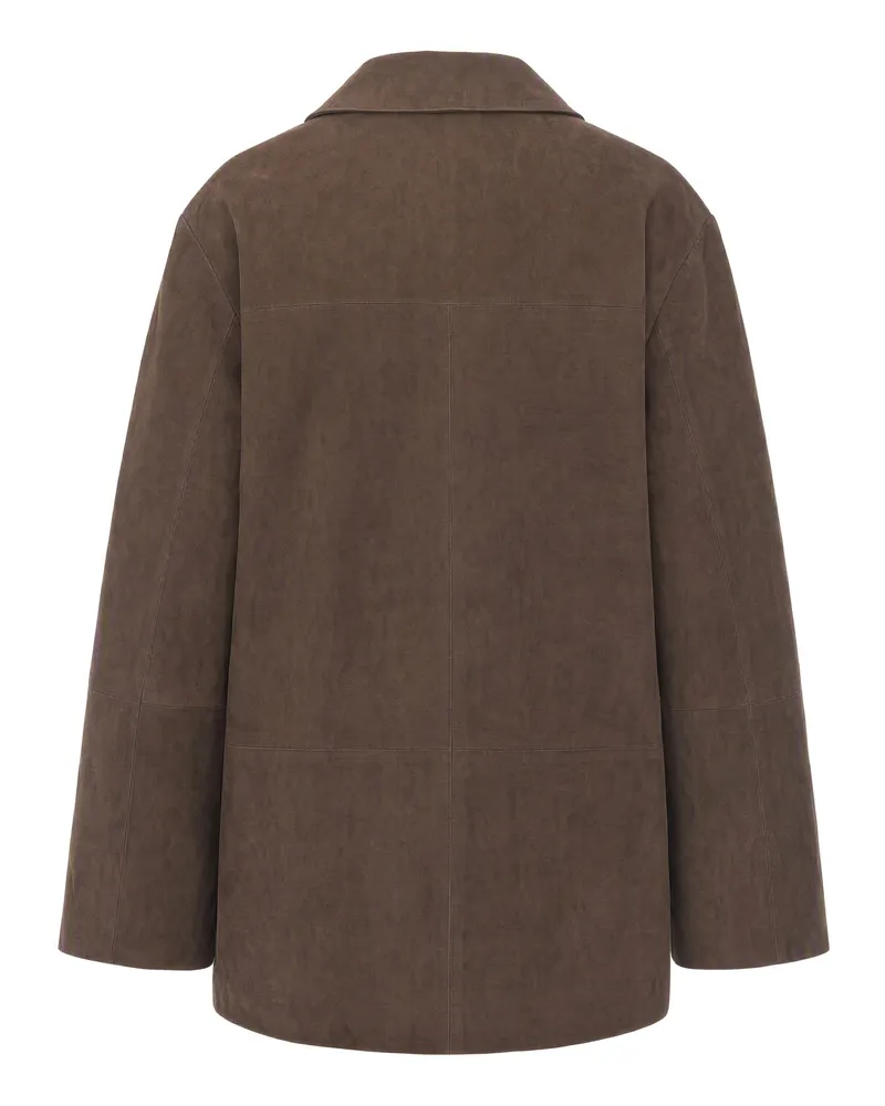 Max Mara Women's Suede Jacket With Shirt Collar Taupe Lambskin Taupe