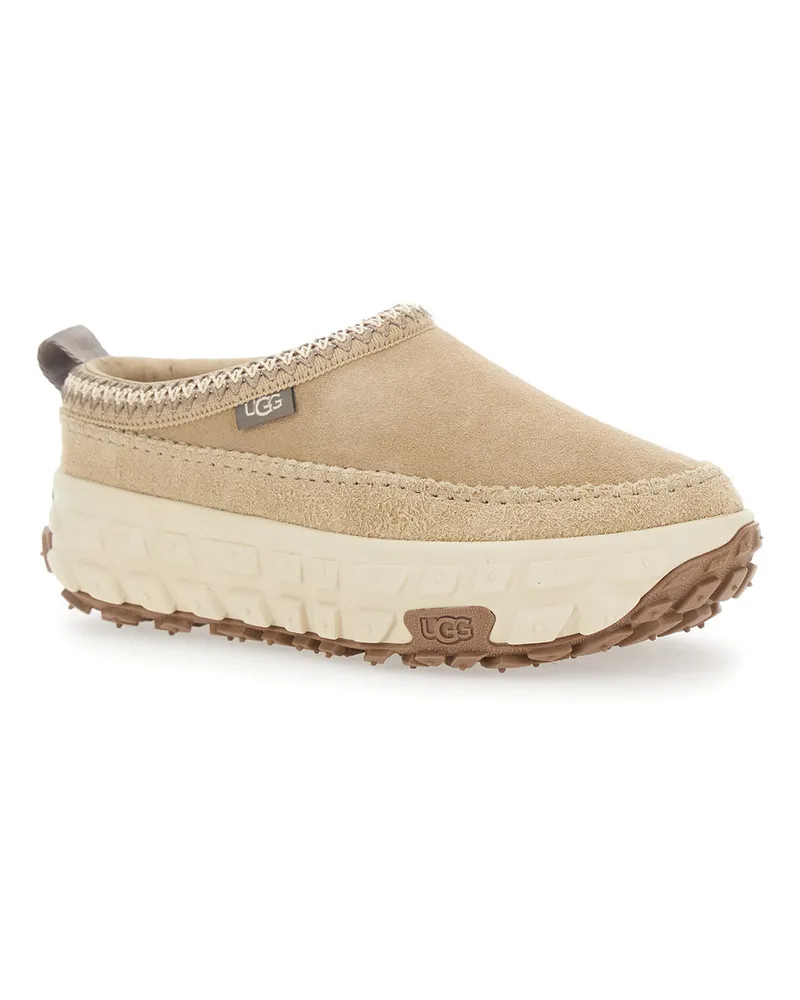 UGG Men's Beige Suede Mules With Decorative Stitching Beige