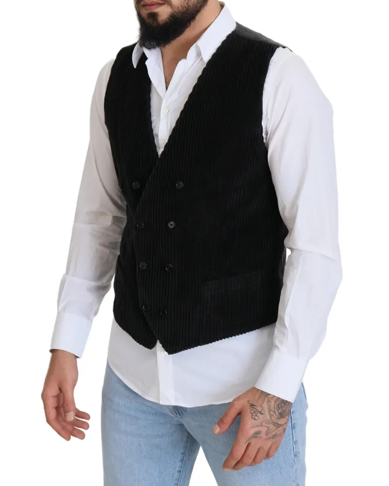 Dolce & Gabbana Men's Black Cotton Double Breasted Waistcoat Vest Lining: Silk Clothing Black